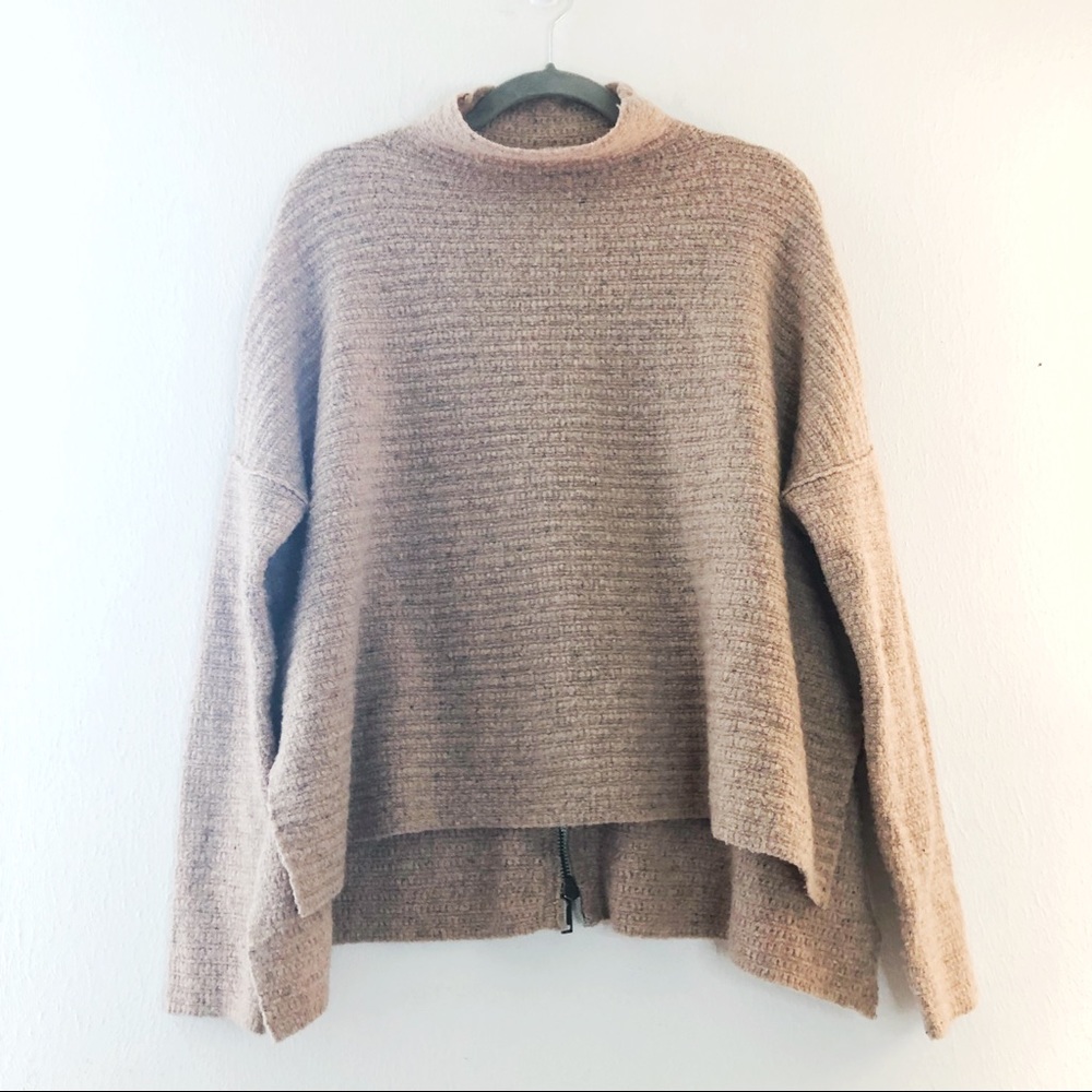 Free People Sweater Arctic Fox Zip Back Sweater High-Low Pink/Beige Sz XS GUC